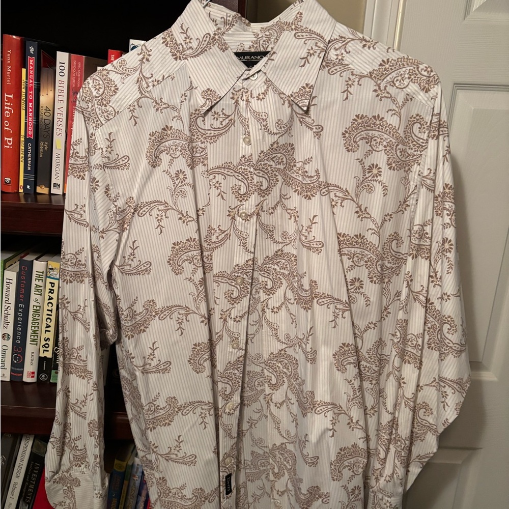 Murano White and Brown Paisley Button Down Shirt